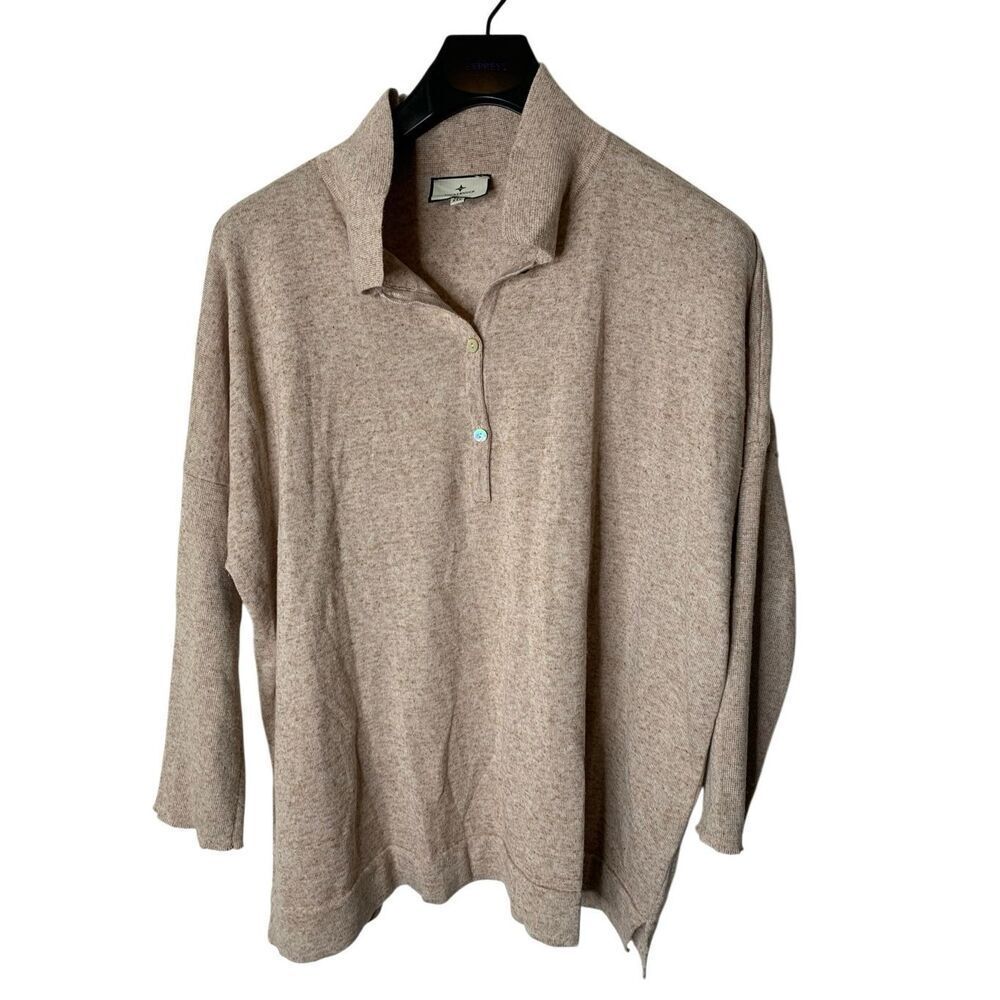 Tuckernuck Clayton Long Sleeve Knit Polo tan women's size XL XXL - Picture 2 of 5